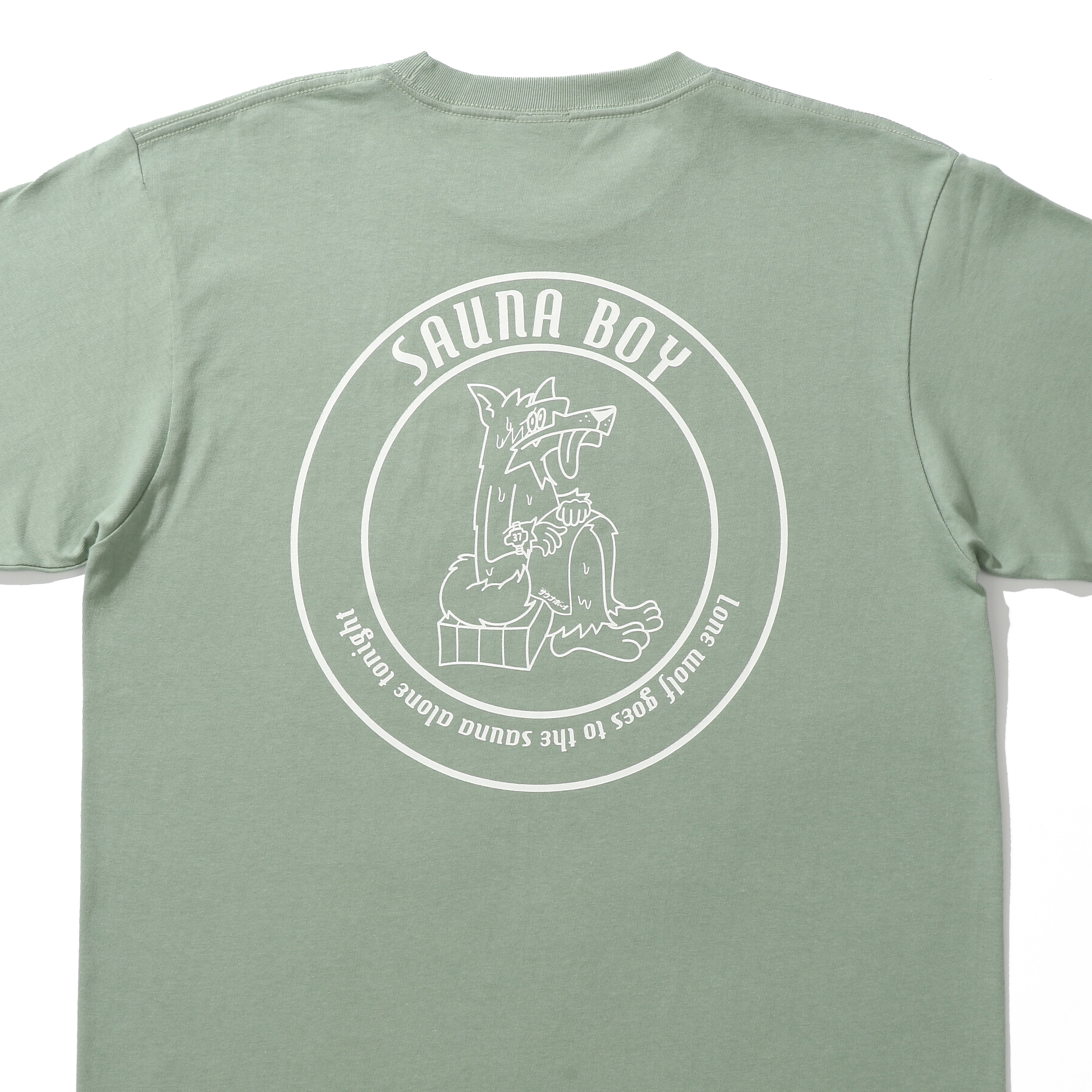 サウナオオカミ モノクロ 半袖Tシャツ
